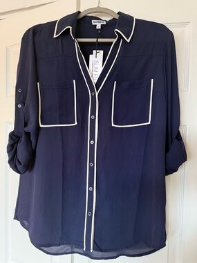 Express Slim Fit Convertible Button-Down Blouse
